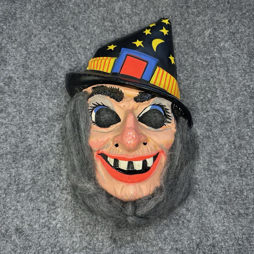 Plastic Mask Halloween Ben Cooper Vtg Witch Black Light Classic Hag 60s Cat Bat